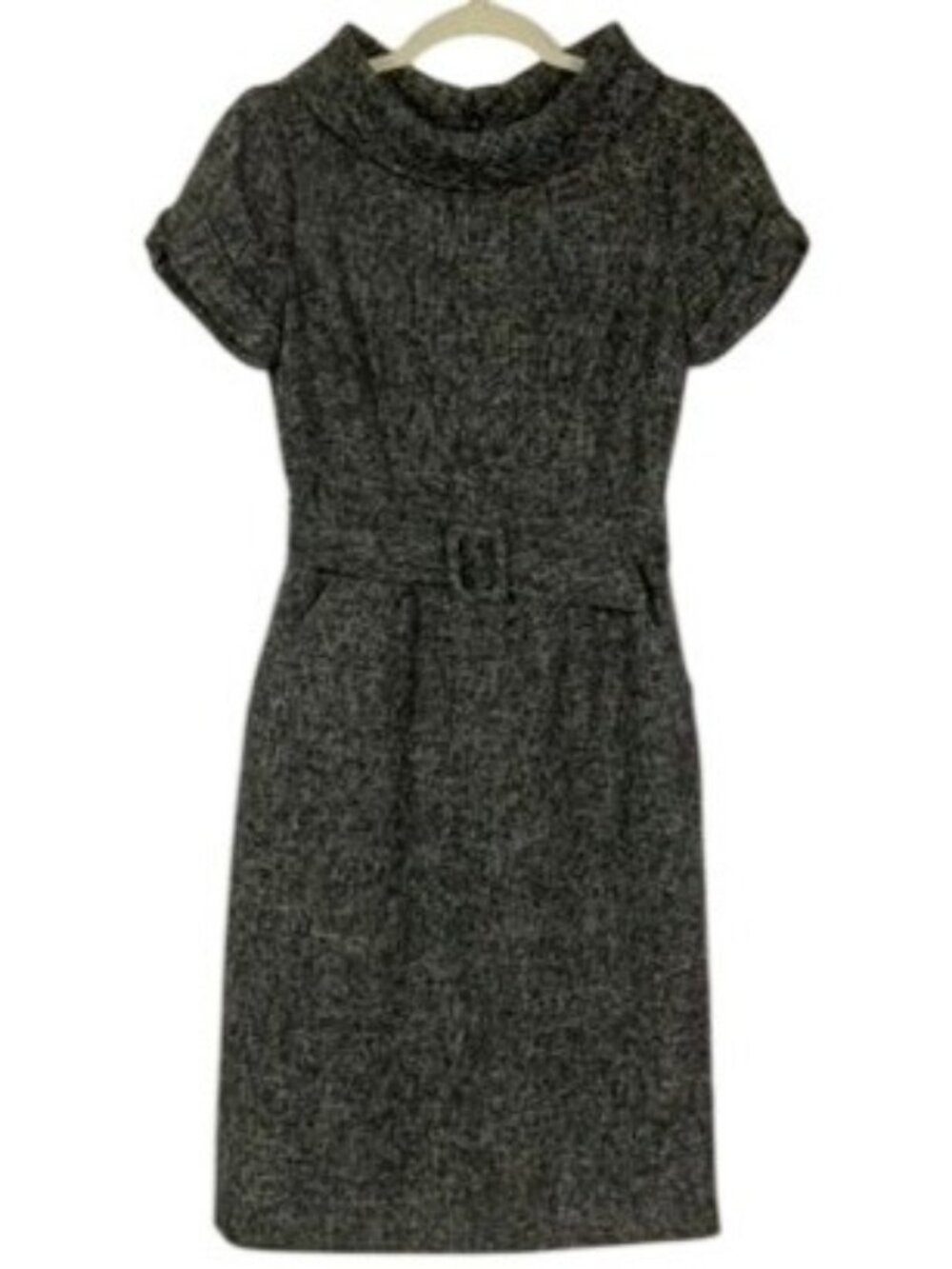 Banana Republic Tweed Sheath Dress Size 2 Marled Wool Blend Belted Lined Pockets